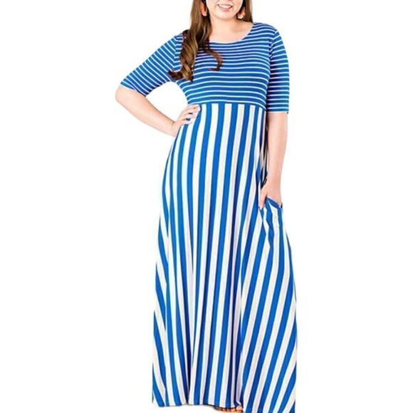 Matilda Jane Maxi Dress Size Small Blue/White The Road Ahead Striped Side Pocket - Picture 1 of 9